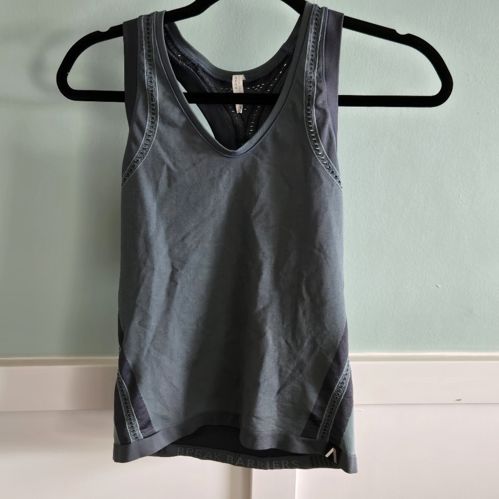 Athleta Allyson Felix Legend Shine Tank S Teal Gray V Neck Stretch Athletic